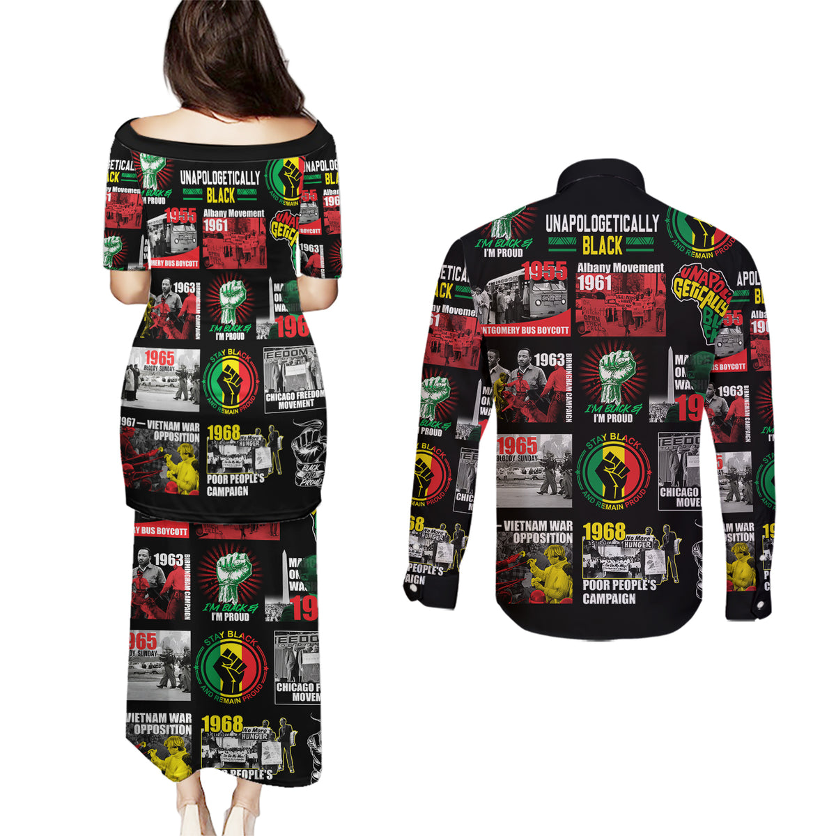 Civil Rights Movement Couples Matching Puletasi Dress and Long Sleeve Button Shirts Poster Art Black Pride - Wonder Print Shop