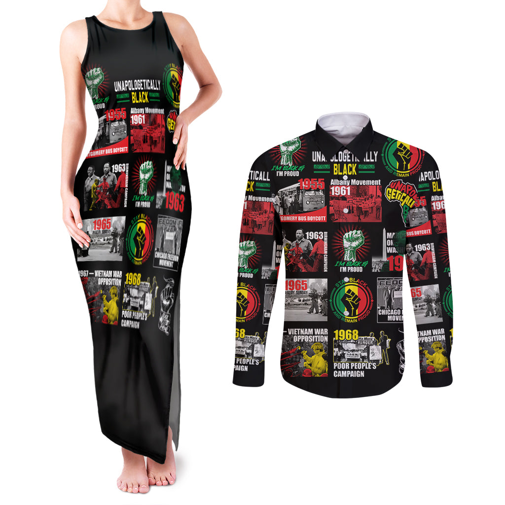 Civil Rights Movement Couples Matching Tank Maxi Dress and Long Sleeve Button Shirts Poster Art Black Pride - Wonder Print Shop
