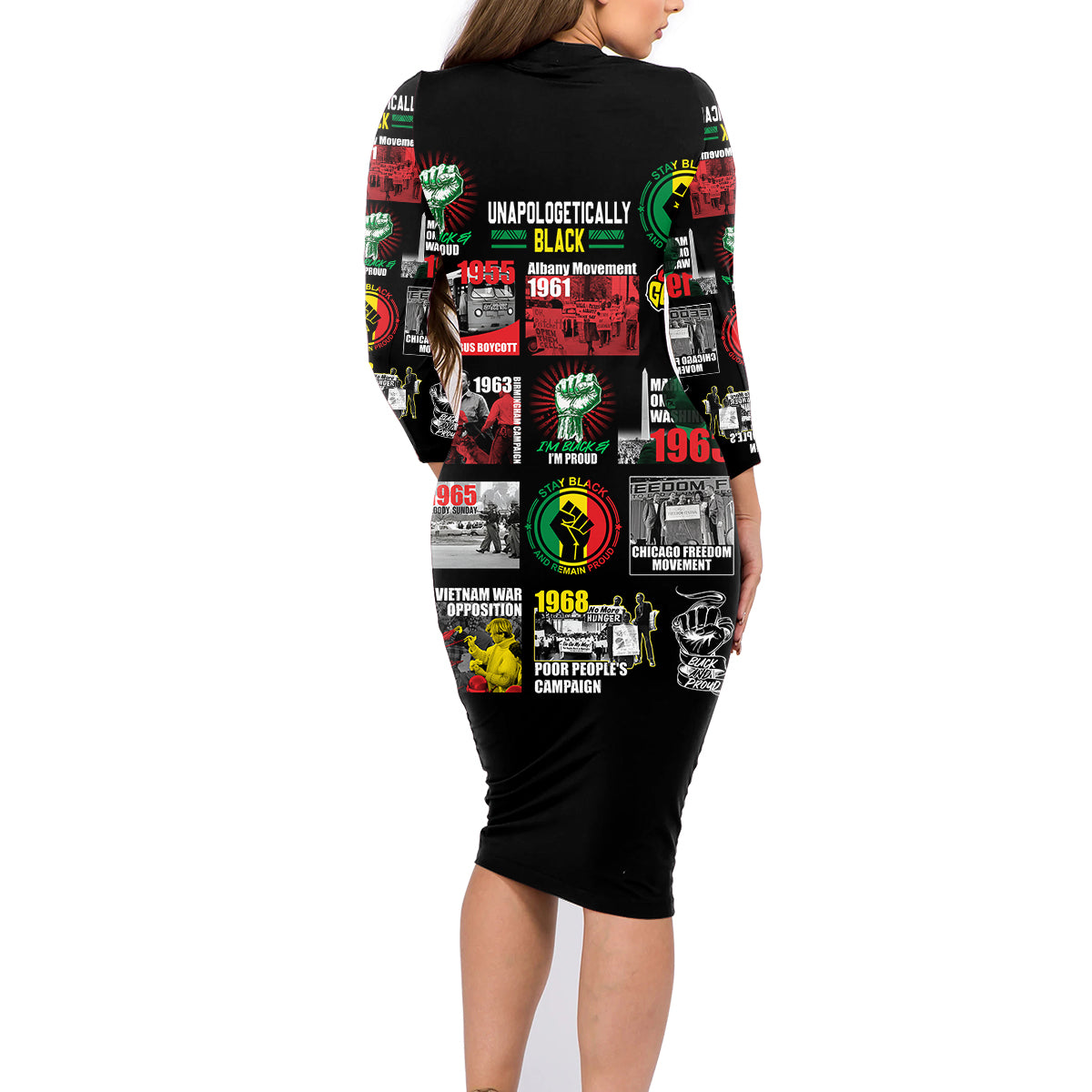 Civil Rights Movement Family Matching Long Sleeve Bodycon Dress and Hawaiian Shirt Poster Art Black Pride - Wonder Print Shop