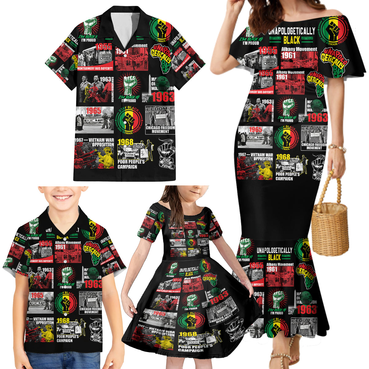 Civil Rights Movement Family Matching Mermaid Dress and Hawaiian Shirt Poster Art Black Pride - Wonder Print Shop