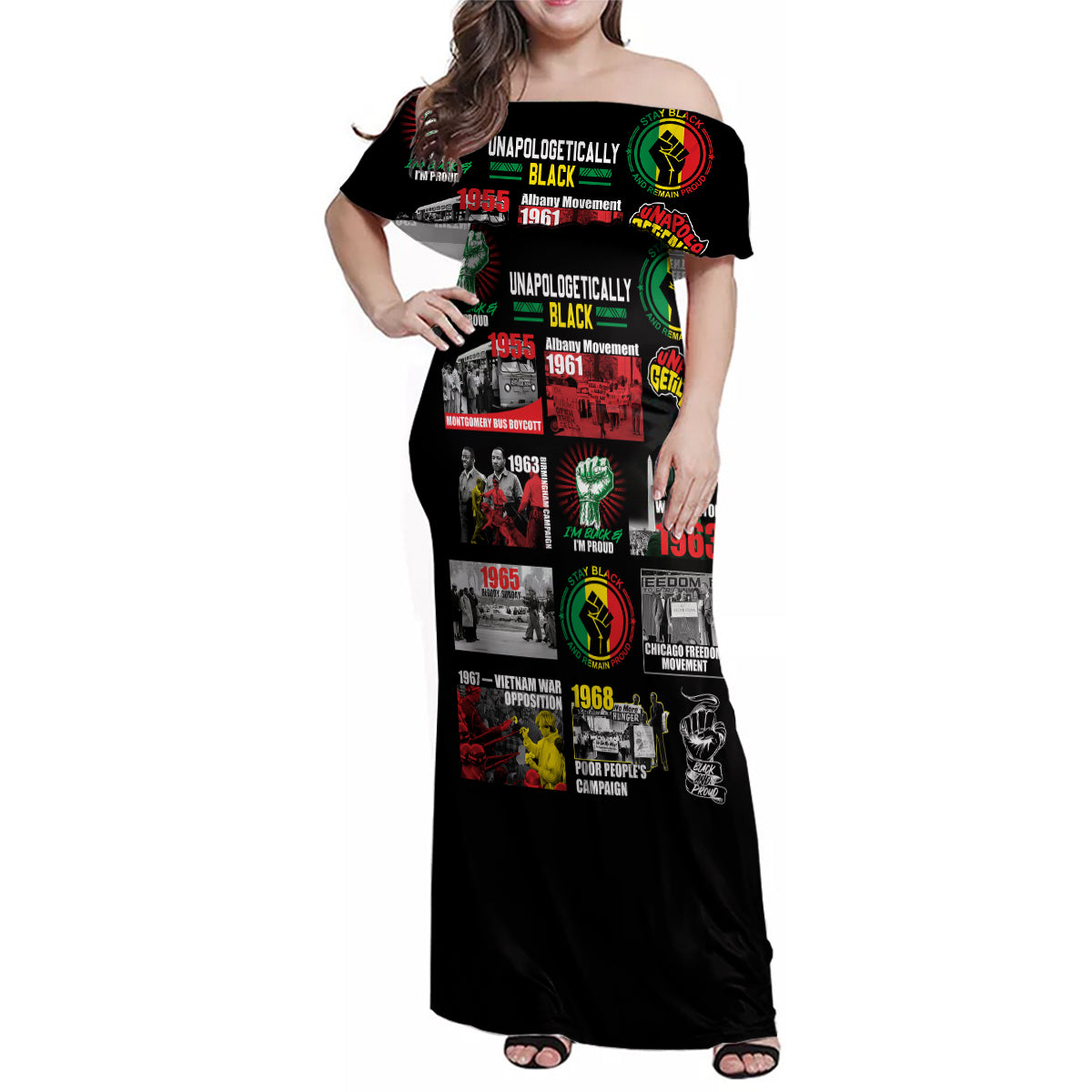 Civil Rights Movement Family Matching Off Shoulder Maxi Dress and Hawaiian Shirt Poster Art Black Pride - Wonder Print Shop