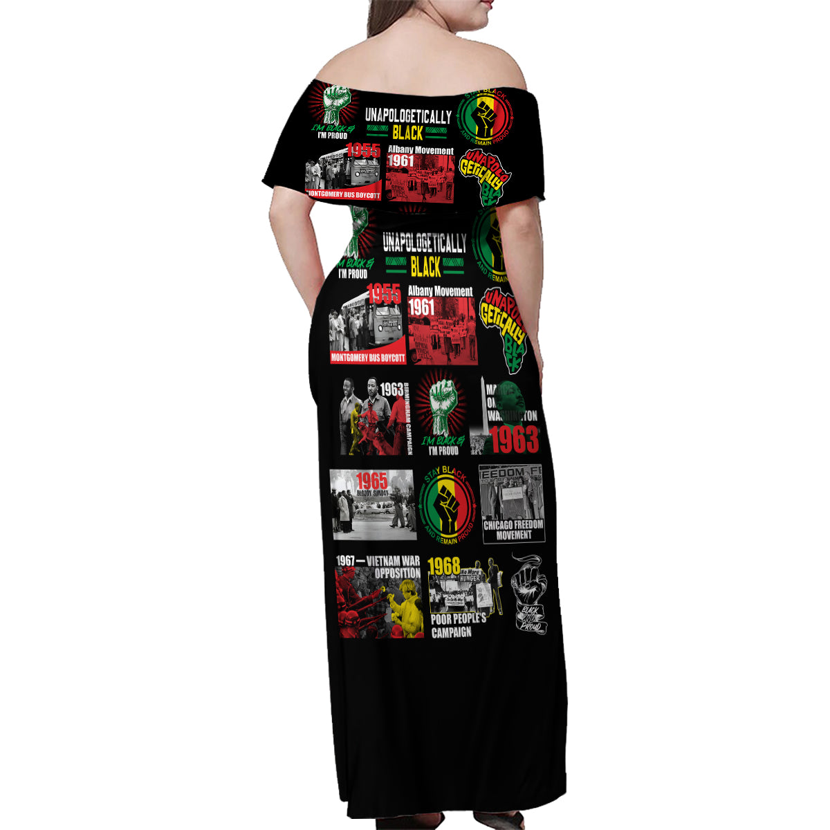 Civil Rights Movement Family Matching Off Shoulder Maxi Dress and Hawaiian Shirt Poster Art Black Pride - Wonder Print Shop