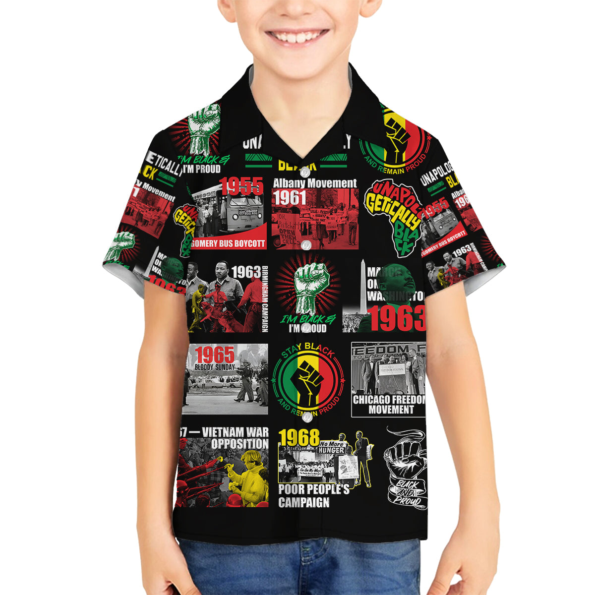 Civil Rights Movement Family Matching Off Shoulder Maxi Dress and Hawaiian Shirt Poster Art Black Pride - Wonder Print Shop