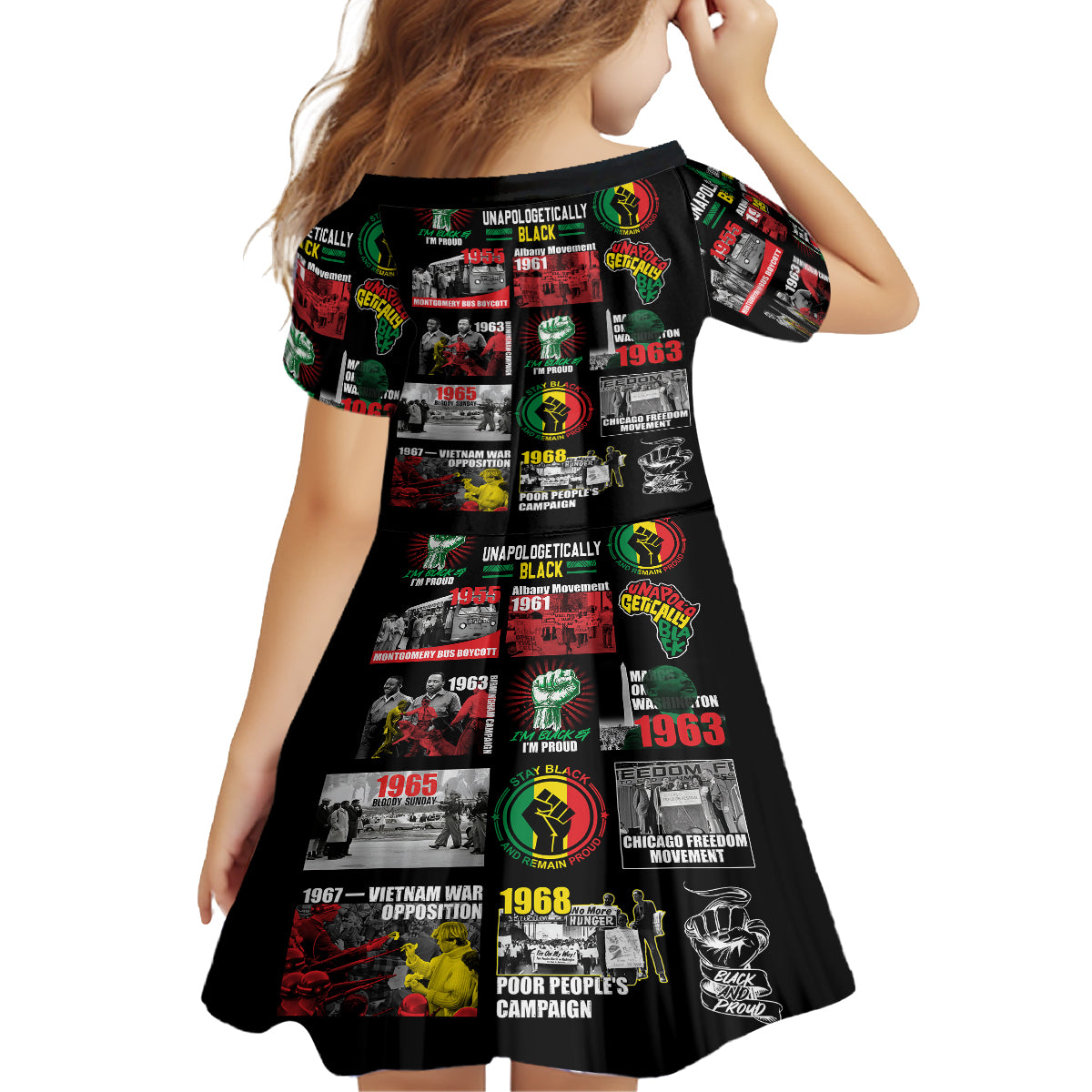Civil Rights Movement Family Matching Off Shoulder Short Dress and Hawaiian Shirt Poster Art Black Pride - Wonder Print Shop