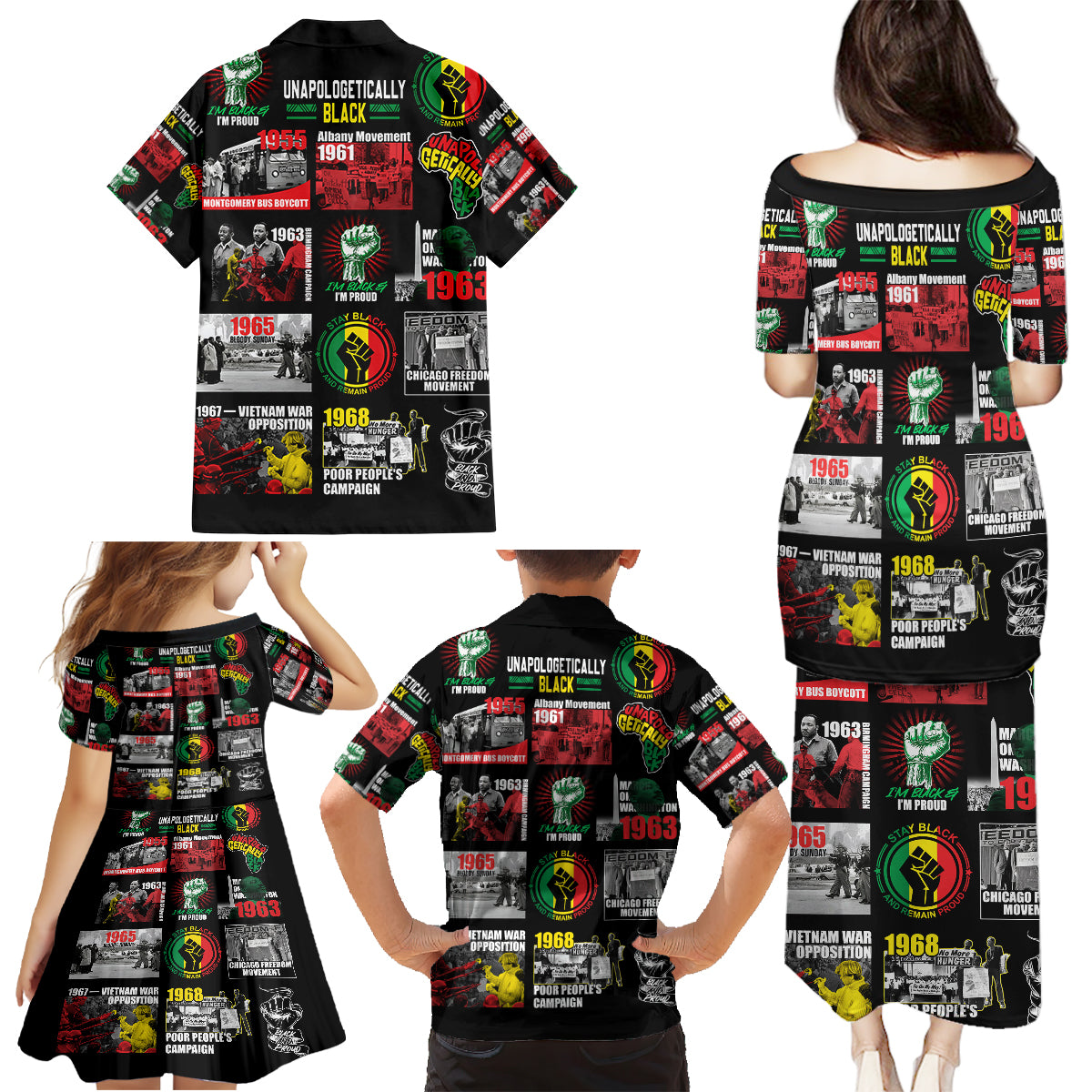 Civil Rights Movement Family Matching Puletasi Dress and Hawaiian Shirt Poster Art Black Pride - Wonder Print Shop