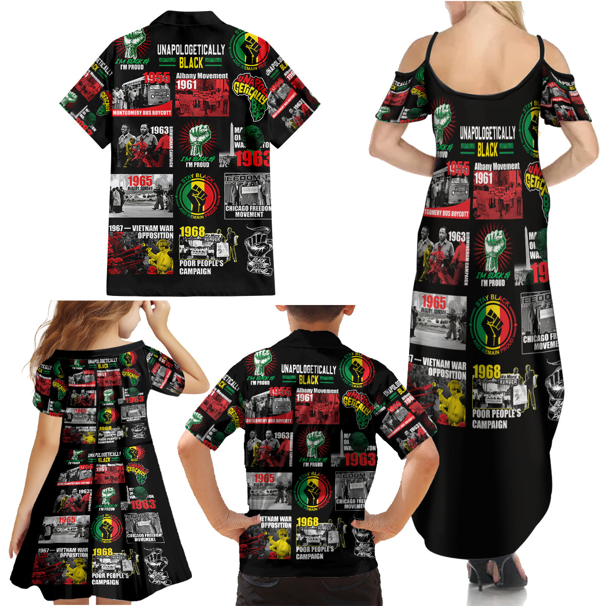 Civil Rights Movement Family Matching Summer Maxi Dress and Hawaiian Shirt Poster Art Black Pride - Wonder Print Shop