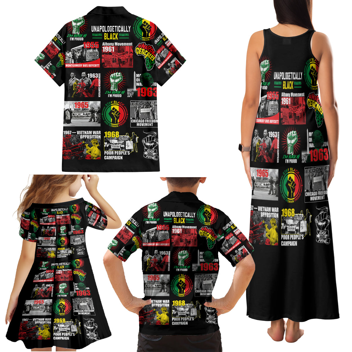 Civil Rights Movement Family Matching Tank Maxi Dress and Hawaiian Shirt Poster Art Black Pride - Wonder Print Shop