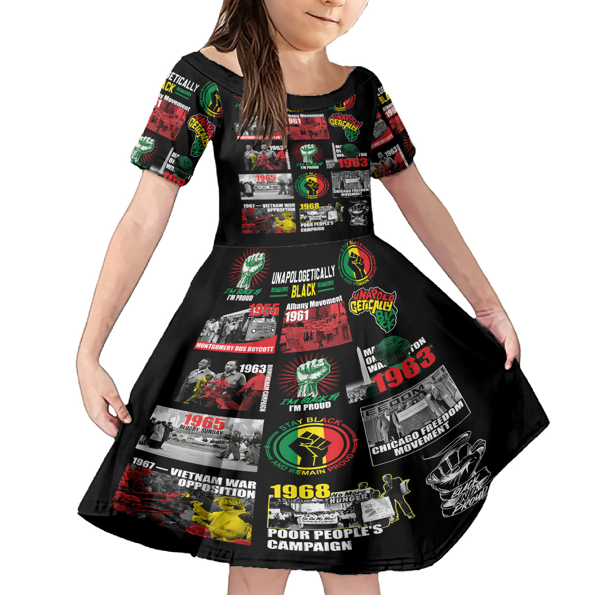 Civil Rights Movement Kid Short Sleeve Dress Poster Art Black Pride - Wonder Print Shop