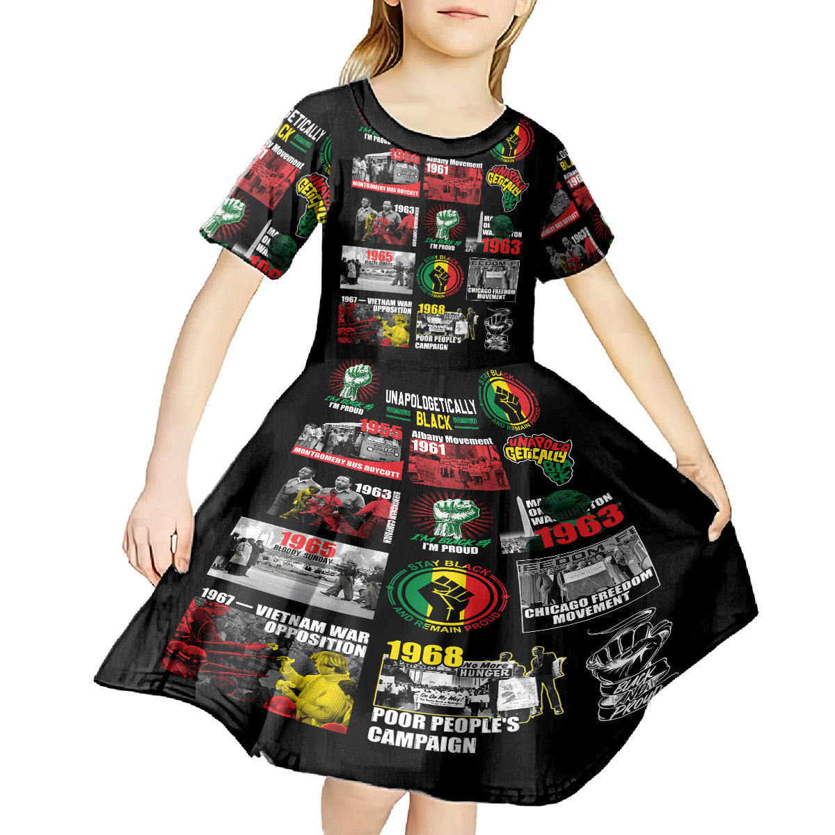 Civil Rights Movement Kid Short Sleeve Dress Poster Art Black Pride - Wonder Print Shop