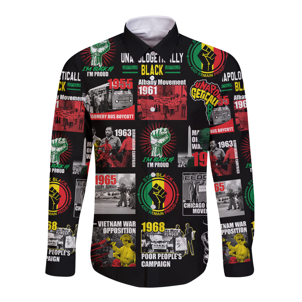 Civil Rights Movement Long Sleeve Button Shirt Poster Art Black Pride - Wonder Print Shop