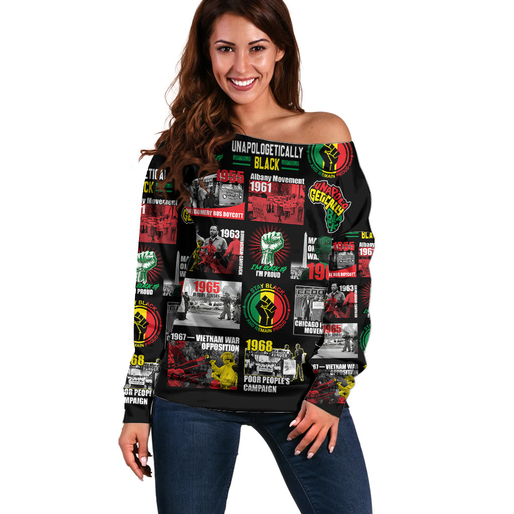 Civil Rights Movement Off Shoulder Sweater Poster Art Black Pride - Wonder Print Shop
