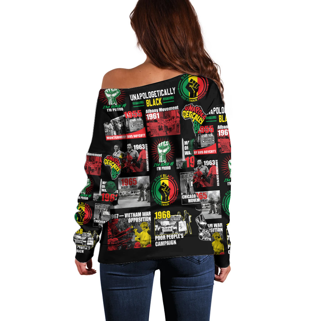 Civil Rights Movement Off Shoulder Sweater Poster Art Black Pride - Wonder Print Shop
