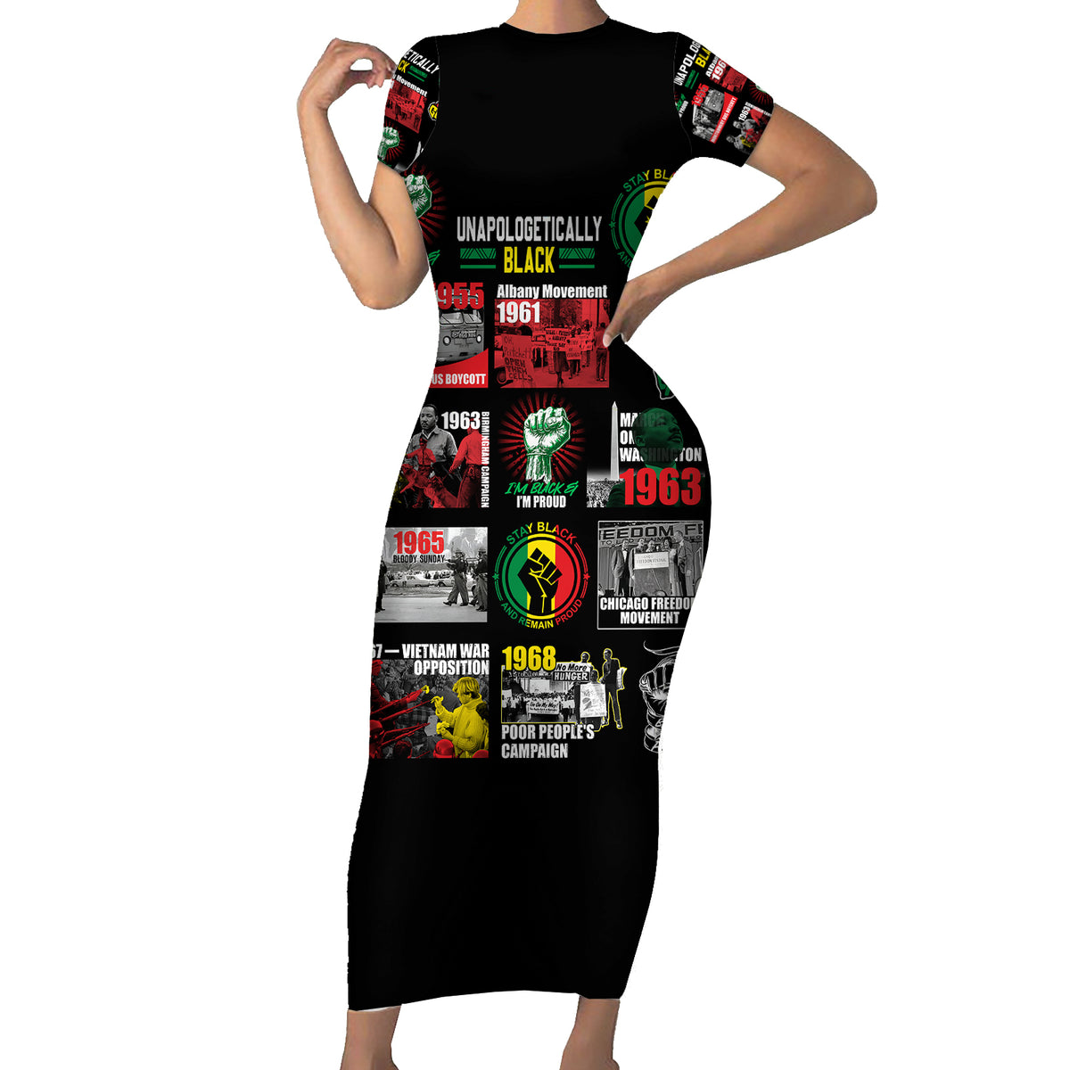 Civil Rights Movement Short Sleeve Bodycon Dress Poster Art Black Pride - Wonder Print Shop