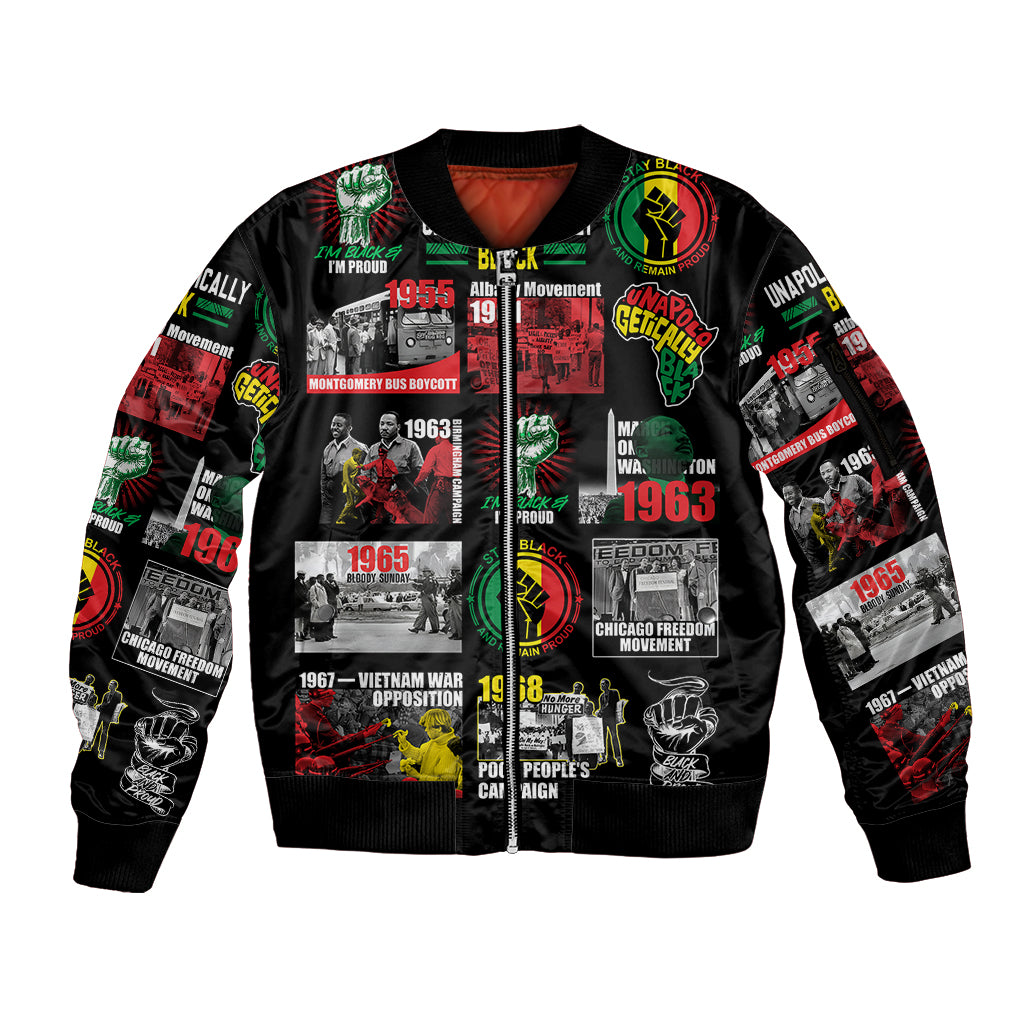 Civil Rights Movement Sleeve Zip Bomber Jacket Poster Art Black Pride - Wonder Print Shop