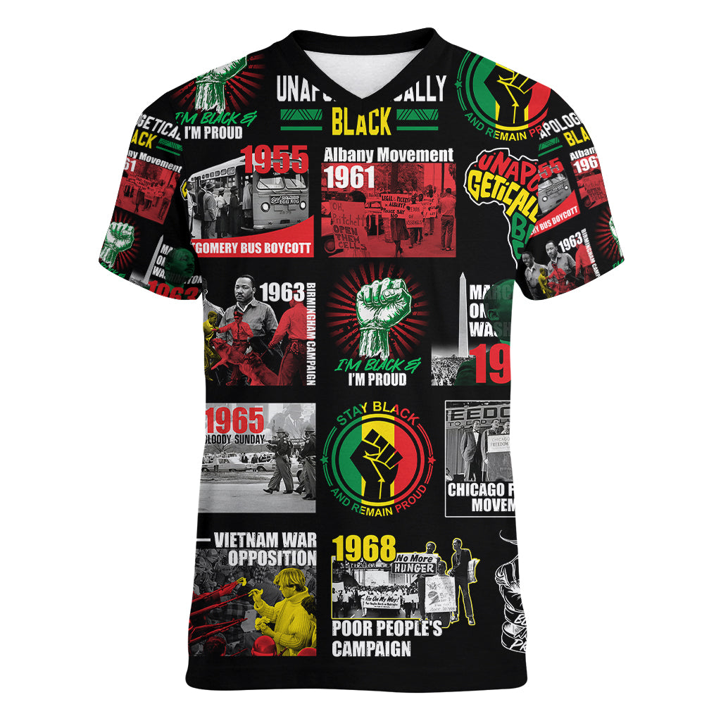 Civil Rights Movement Women V Neck T Shirt Poster Art Black Pride - Wonder Print Shop