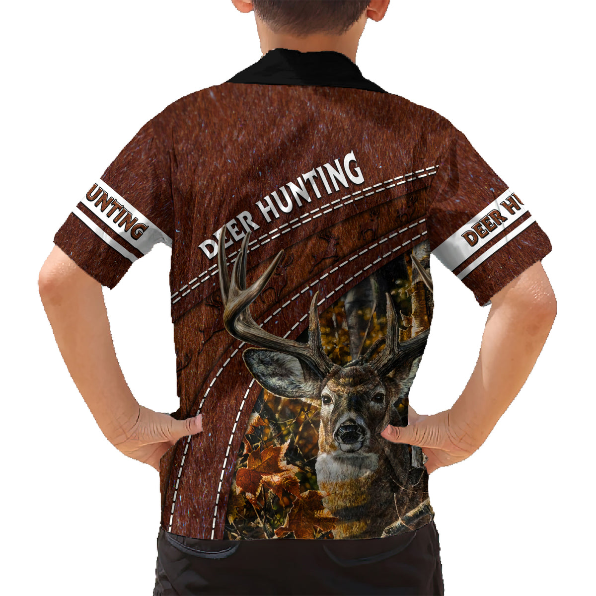 Deer Hunting Kid Hawaiian Shirt In The Forest Brown - Wonder Print Shop