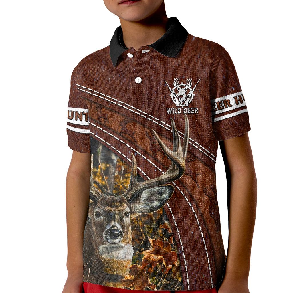 Deer Hunting Kid Polo Shirt In The Forest Brown - Wonder Print Shop