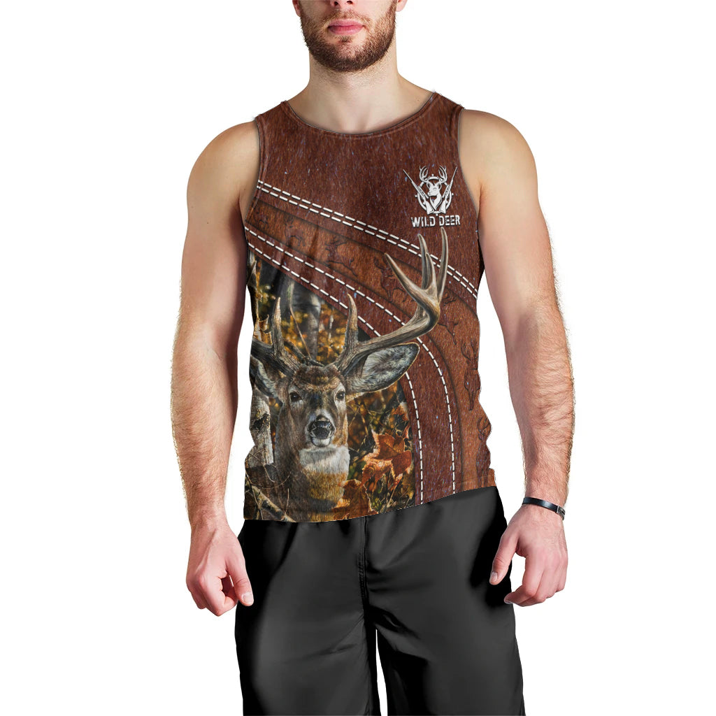 Deer Hunting Men Tank Top In The Forest Brown - Wonder Print Shop