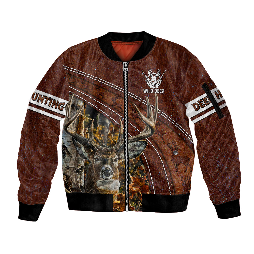 Deer Hunting Sleeve Zip Bomber Jacket In The Forest Brown - Wonder Print Shop