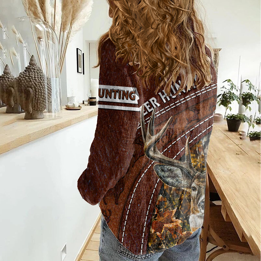 Deer Hunting Women Casual Shirt In The Forest Brown - Wonder Print Shop