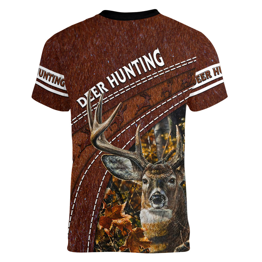 Deer Hunting Women V Neck T Shirt In The Forest Brown - Wonder Print Shop