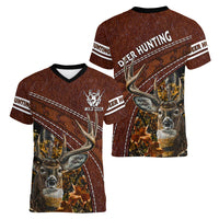 Deer Hunting Women V Neck T Shirt In The Forest Brown - Wonder Print Shop