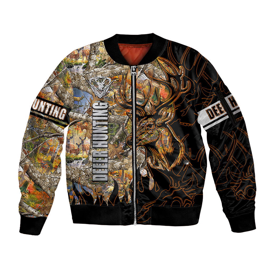 Deer Hunting Sleeve Zip Bomber Jacket Autumn Forest - Wonder Print Shop