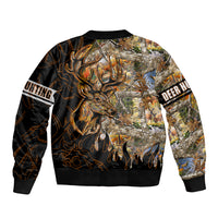 Deer Hunting Sleeve Zip Bomber Jacket Autumn Forest - Wonder Print Shop