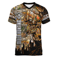 Deer Hunting Women V Neck T Shirt Autumn Forest - Wonder Print Shop