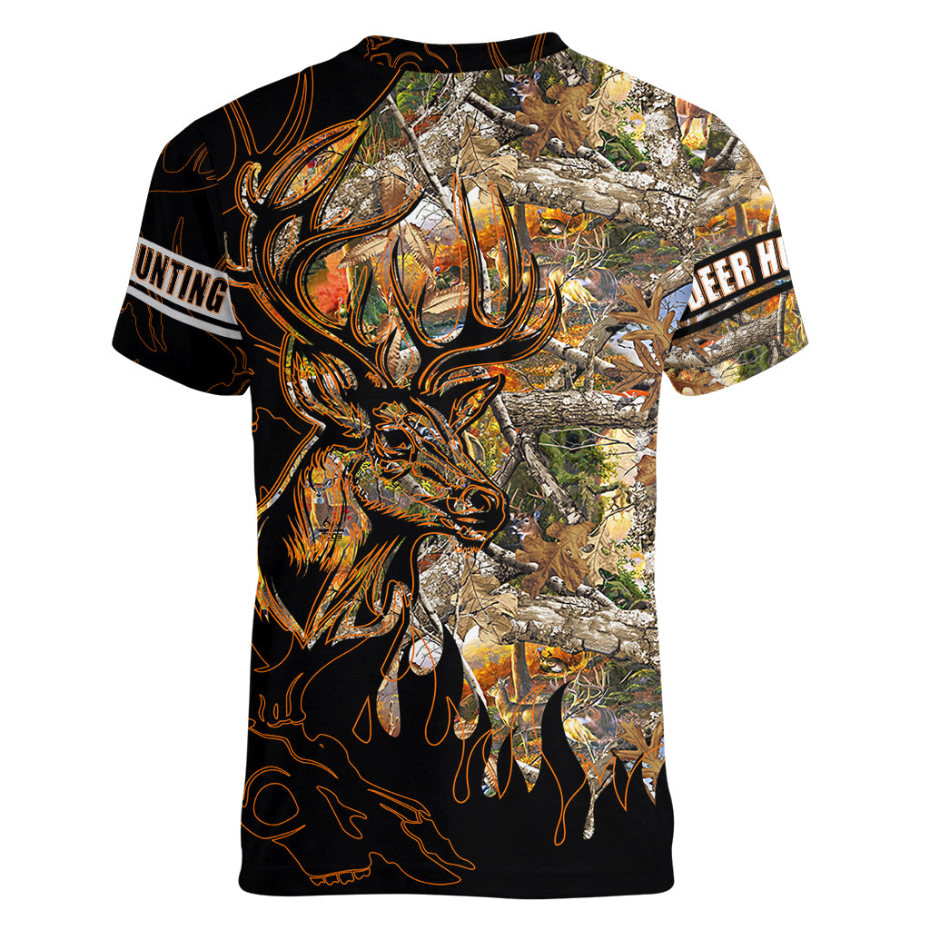 Deer Hunting Women V Neck T Shirt Autumn Forest - Wonder Print Shop