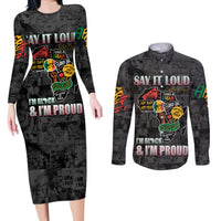 Personalized I'm Black and I'm Proud African Couples Matching Long Sleeve Bodycon Dress and Long Sleeve Button Shirt - Wonder Print Shop