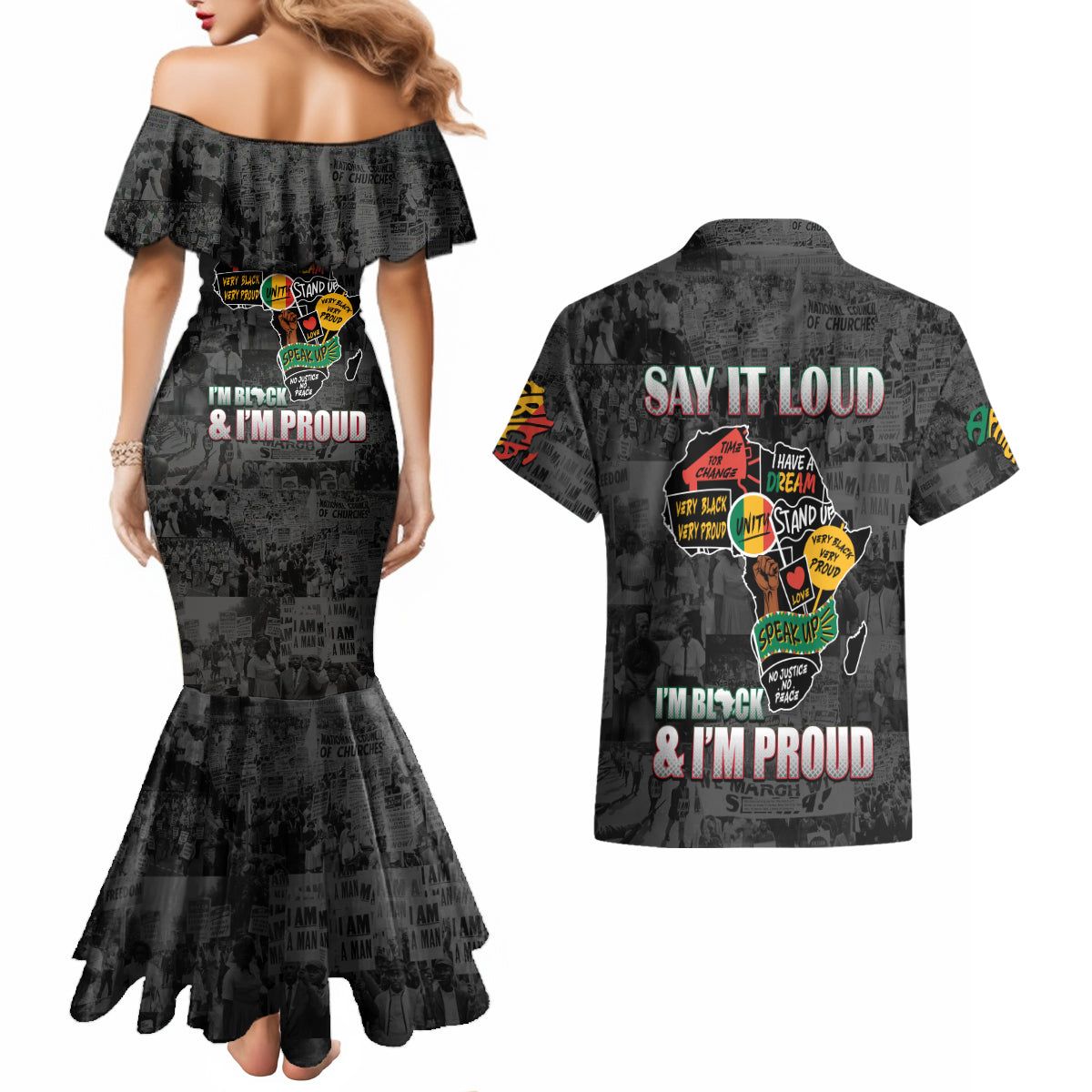 Personalized I'm Black and I'm Proud African Couples Matching Mermaid Dress and Hawaiian Shirt - Wonder Print Shop