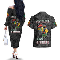 Personalized I'm Black and I'm Proud African Couples Matching Off The Shoulder Long Sleeve Dress and Hawaiian Shirt - Wonder Print Shop