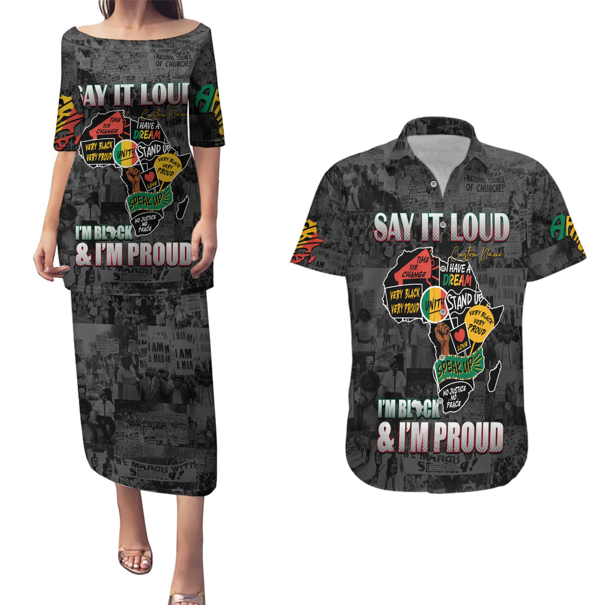 Personalized I'm Black and I'm Proud African Couples Matching Puletasi and Hawaiian Shirt - Wonder Print Shop