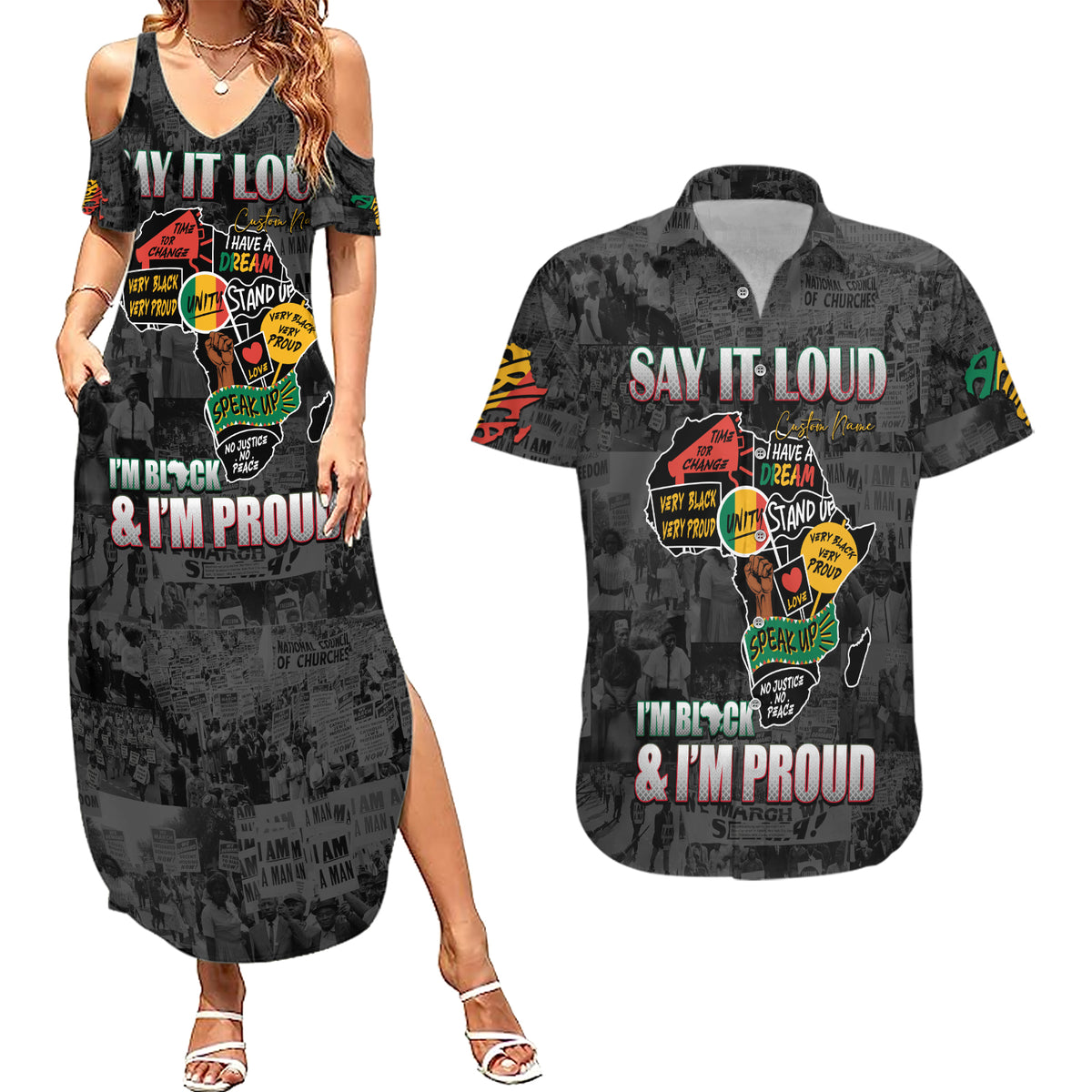 Personalized I'm Black and I'm Proud African Couples Matching Summer Maxi Dress and Hawaiian Shirt - Wonder Print Shop