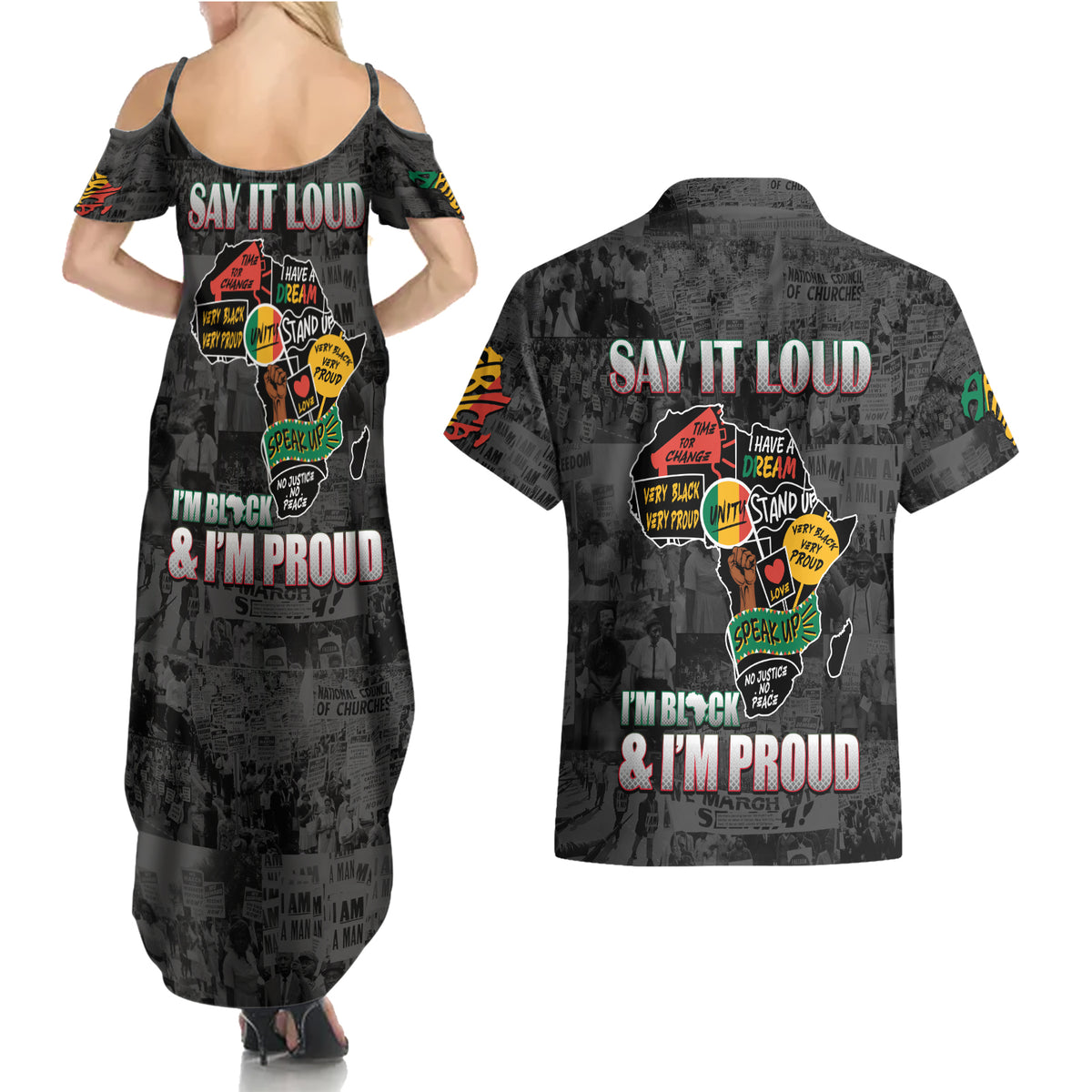 Personalized I'm Black and I'm Proud African Couples Matching Summer Maxi Dress and Hawaiian Shirt - Wonder Print Shop