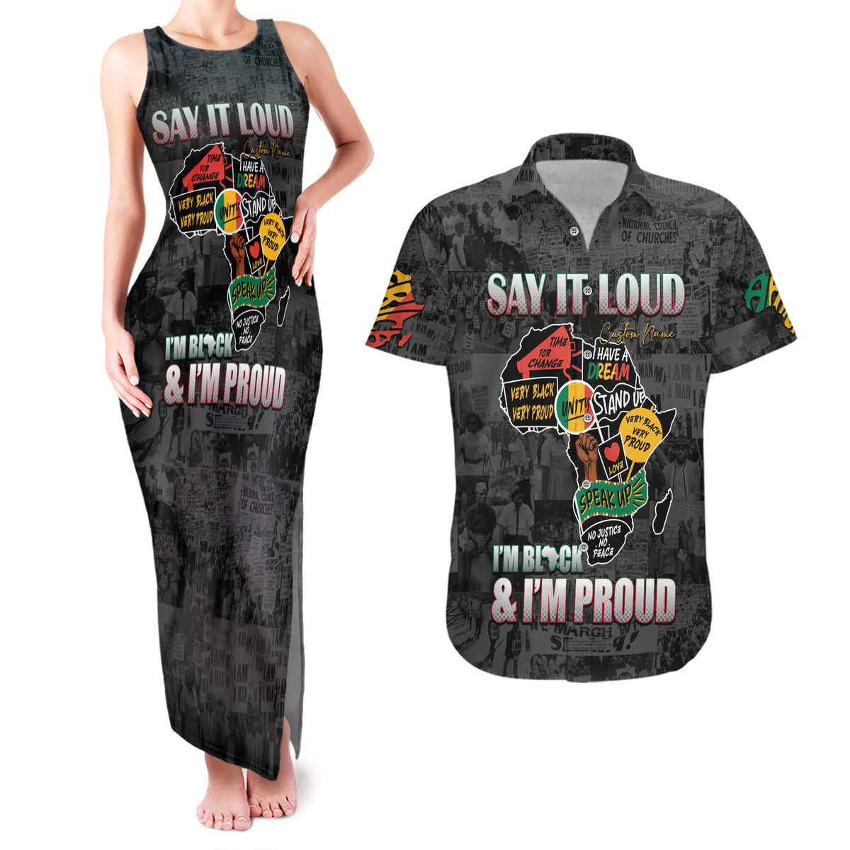 Personalized I'm Black and I'm Proud African Couples Matching Tank Maxi Dress and Hawaiian Shirt - Wonder Print Shop