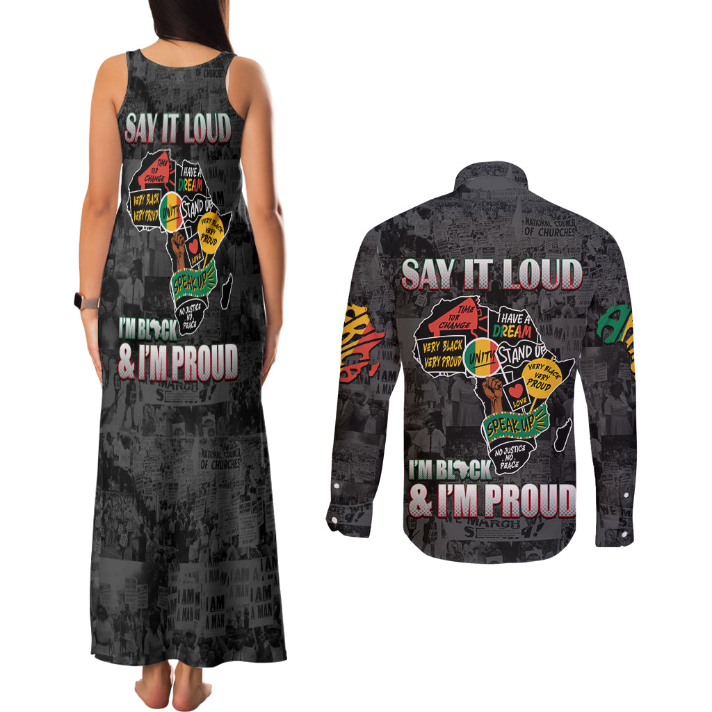Personalized I'm Black and I'm Proud African Couples Matching Tank Maxi Dress and Long Sleeve Button Shirt - Wonder Print Shop