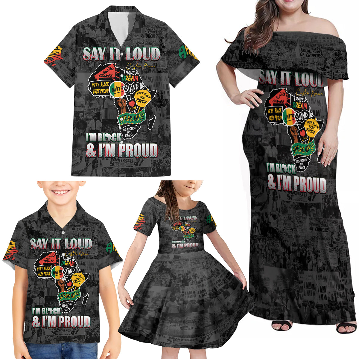 Personalized I'm Black and I'm Proud African Family Matching Off Shoulder Maxi Dress and Hawaiian Shirt - Wonder Print Shop