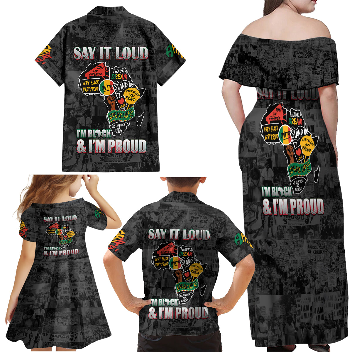 Personalized I'm Black and I'm Proud African Family Matching Off Shoulder Maxi Dress and Hawaiian Shirt - Wonder Print Shop
