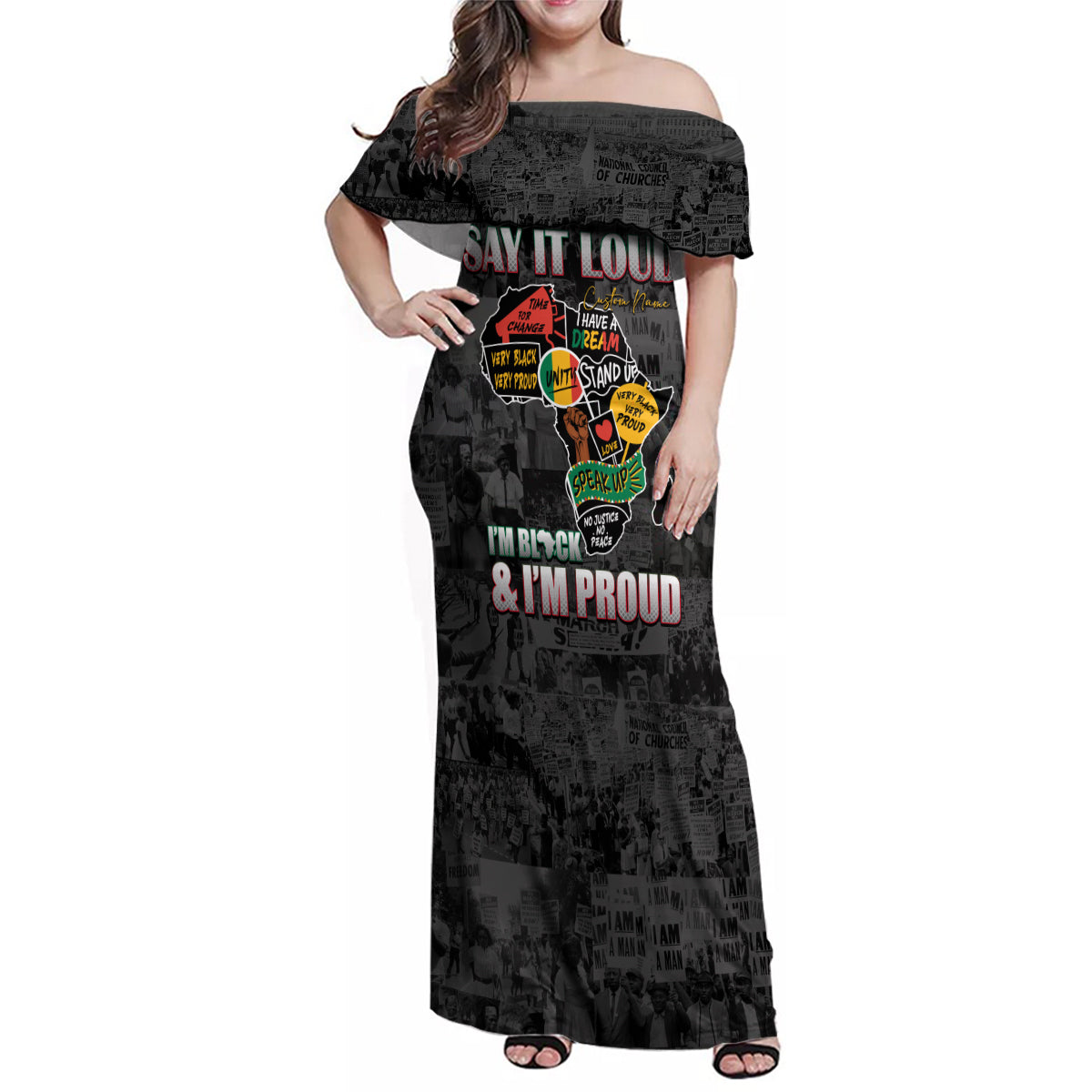 Personalized I'm Black and I'm Proud African Family Matching Off Shoulder Maxi Dress and Hawaiian Shirt - Wonder Print Shop