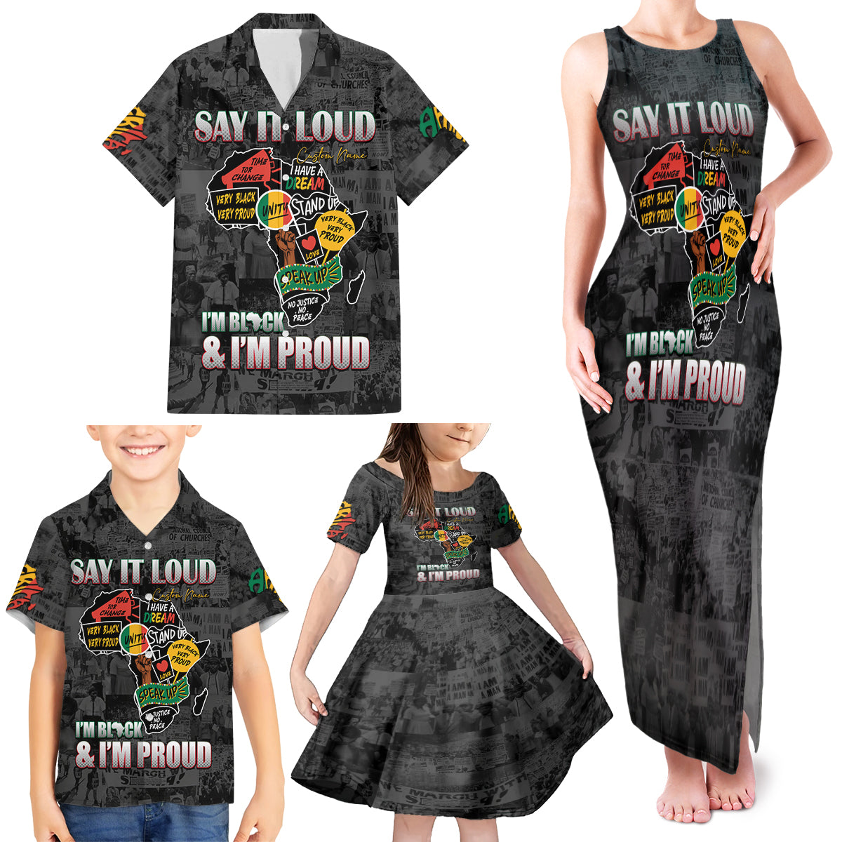 Personalized I'm Black and I'm Proud African Family Matching Tank Maxi Dress and Hawaiian Shirt - Wonder Print Shop