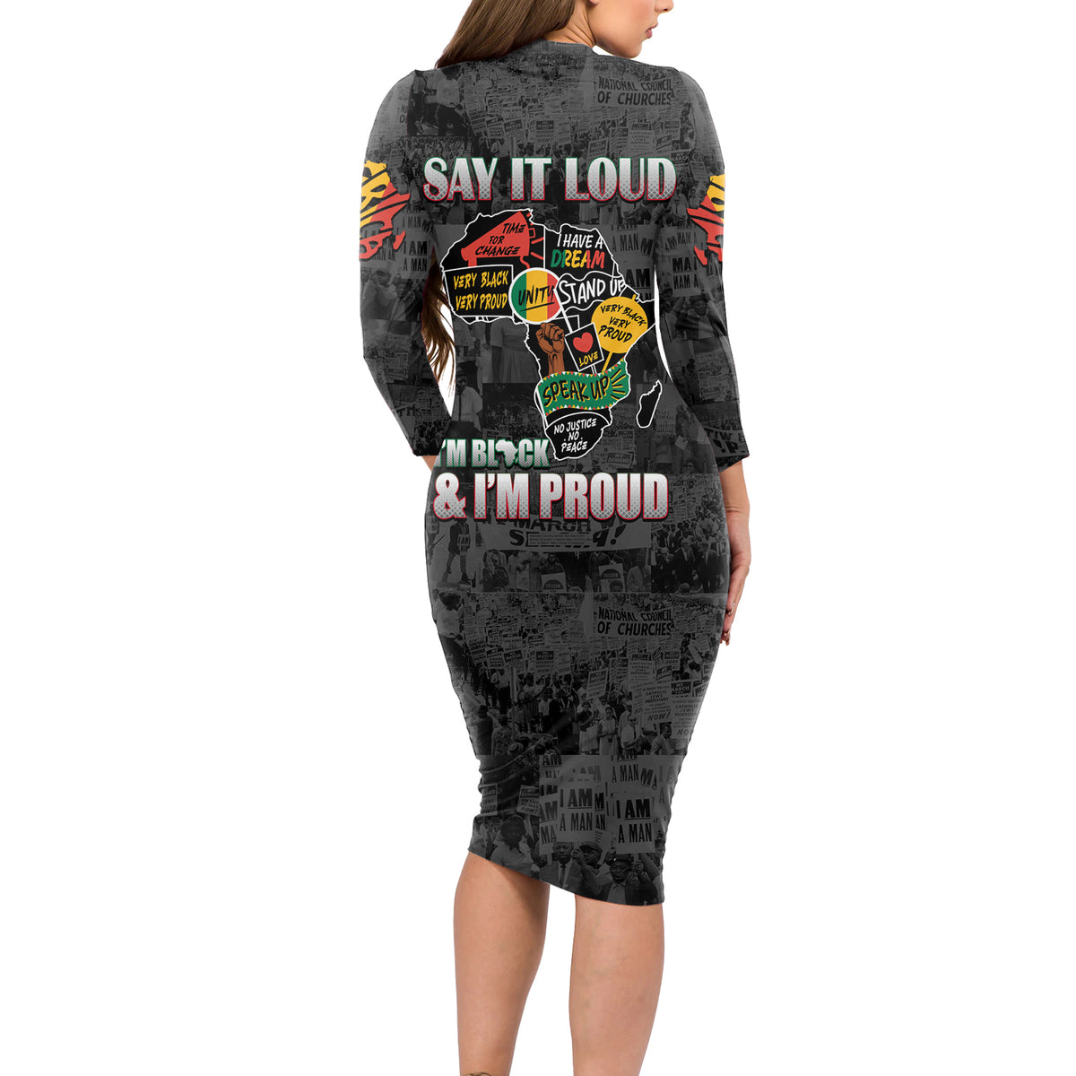 Personalized I'm Black and I'm Proud African Long Sleeve Bodycon Dress - Wonder Print Shop