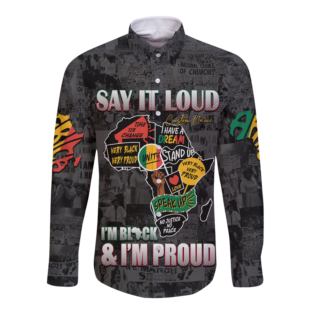 Personalized I'm Black and I'm Proud African Long Sleeve Button Shirt - Wonder Print Shop