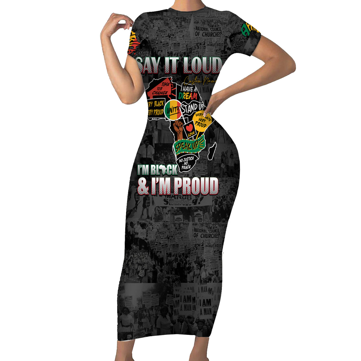 Personalized I'm Black and I'm Proud African Short Sleeve Bodycon Dress - Wonder Print Shop