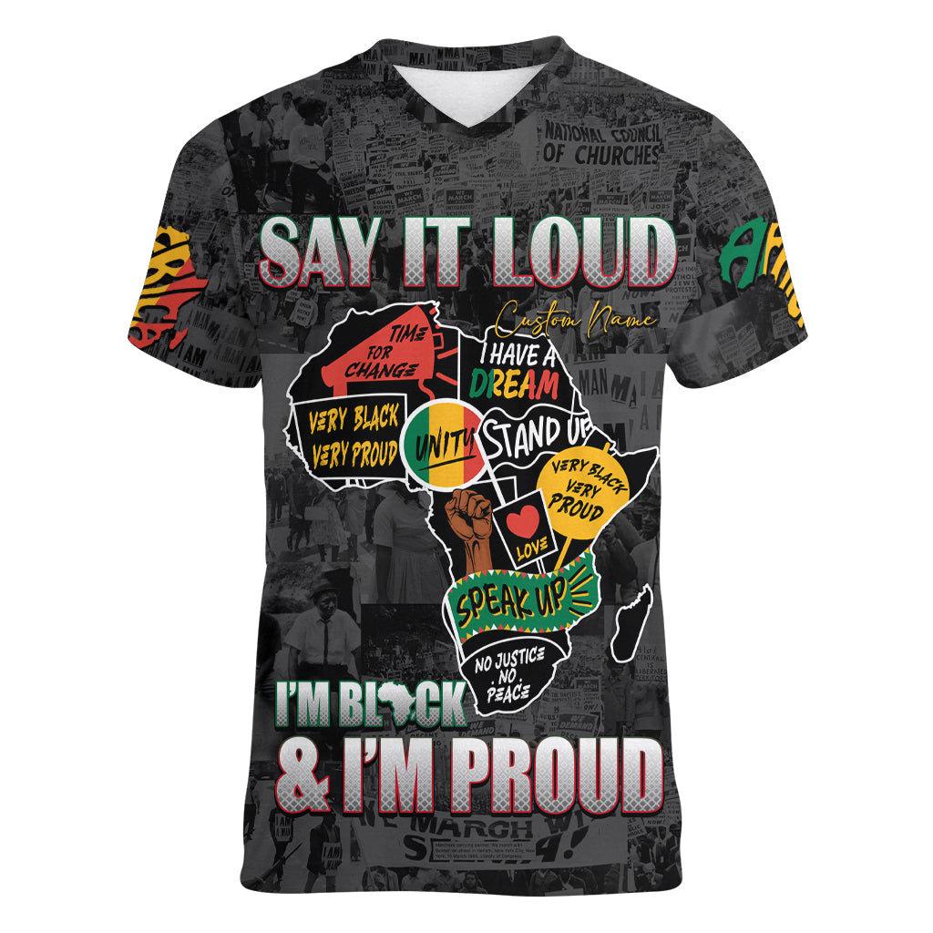 Personalized I'm Black and I'm Proud African Women V Neck T Shirt - Wonder Print Shop