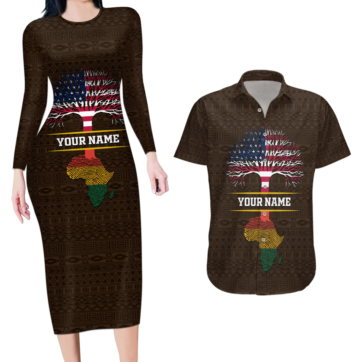 Personalized African Root Couples Matching Long Sleeve Bodycon Dress and Hawaiian Shirt - Wonder Print Shop