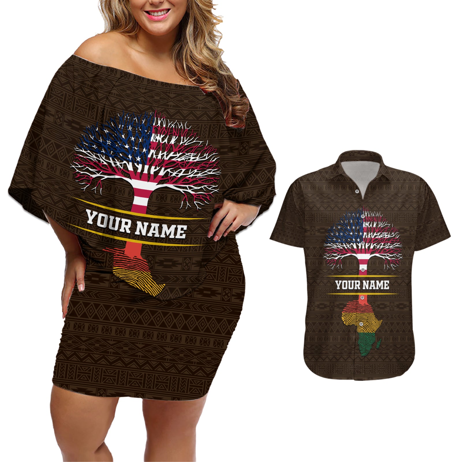Personalized African Root Couples Matching Off Shoulder Short Dress and Hawaiian Shirt - Wonder Print Shop
