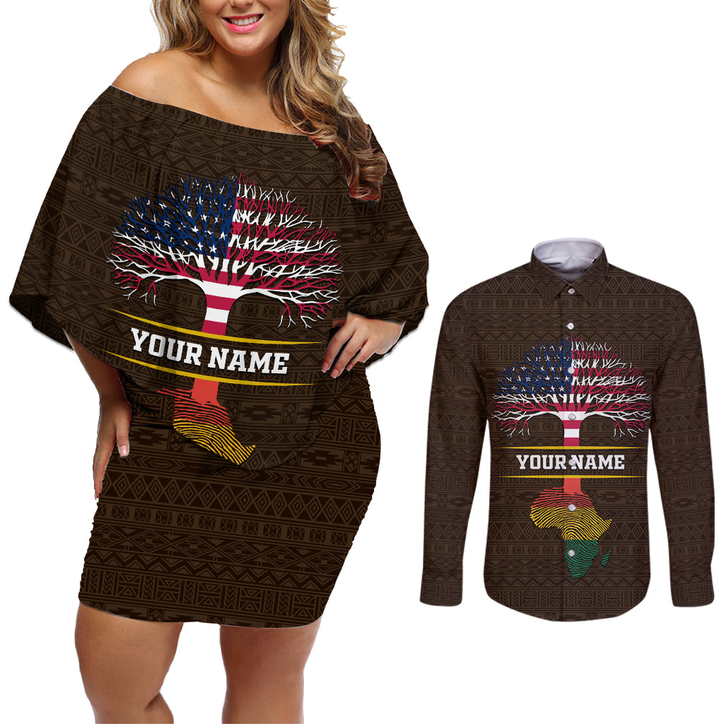 Personalized African Root Couples Matching Off Shoulder Short Dress and Long Sleeve Button Shirt - Wonder Print Shop