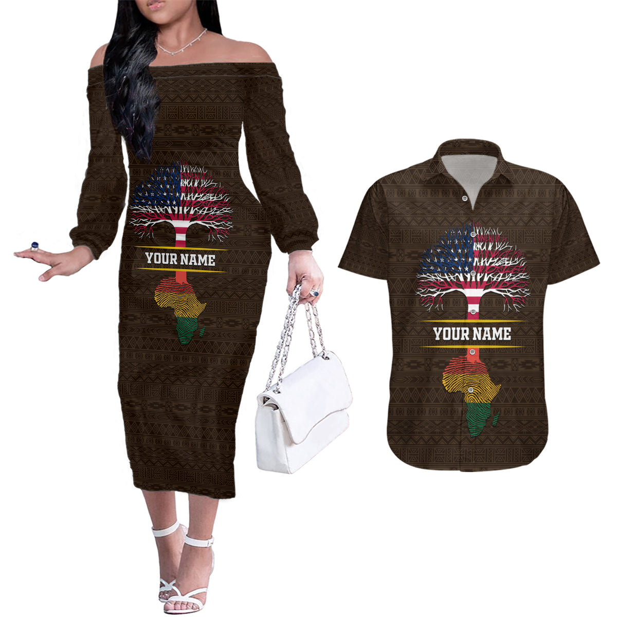 Personalized African Root Couples Matching Off The Shoulder Long Sleeve Dress and Hawaiian Shirt - Wonder Print Shop